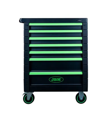 CARRO JBM 7 CAJONES CON 108 HERRAMIENTAS. COLOR NEGRO-VERDE