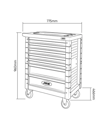CARRO JBM 7 CAJONES CON 108 HERRAMIENTAS. COLOR NEGRO-VERDE