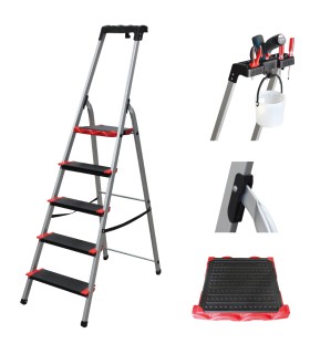 ESCALERA ALUMINIO TIJERA 5 peld. + bandeja