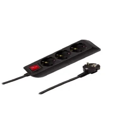 BASE MULTIPLE 3 TOMAS + PULSADOR CABLE 1,5 MT NEGRO