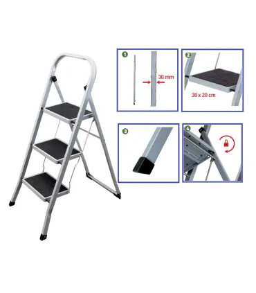 ESCALERA TIJERA (TABURETE) ACERO 3 PELDAÑOS 0,70m