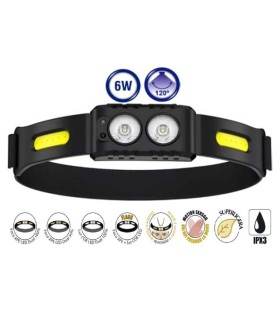 LINTERNA FRONTAL 6W 120º RECARGABLE+SENSOR