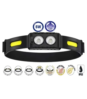 LINTERNA FRONTAL 6W 120º RECARGABLE+SENSOR