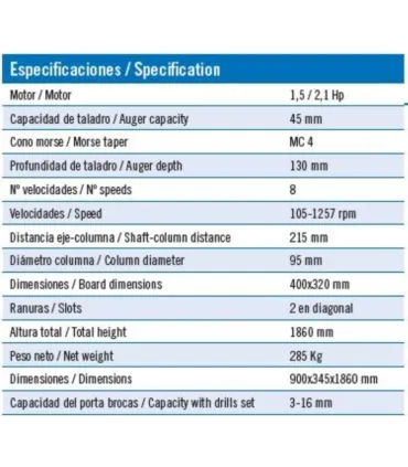 TALADRO CORREAS MG HU-45 INDUSTRIA CON EQUI. REFRI .