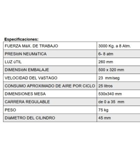 PRENSA NEUMATICA MG 3 Tn, trabajo 3000 Kg. a 8 Atm