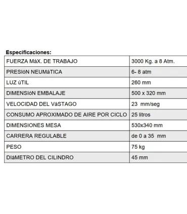 PRENSA NEUMATICA MG 3 Tn, trabajo 3000 Kg. a 8 Atm