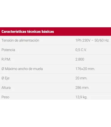 ELECTROESMERILADORA LEMA 0,5CV 220V MOD.NSLEM-05 SIN MUELAS (Ø175x20x20)