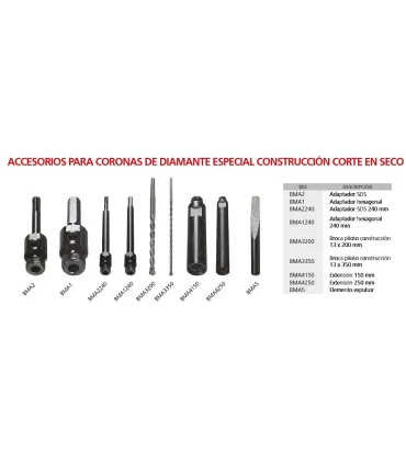 CORONA DIAMANTE Ø 28x300mm CONSTRUCCION-CORTE EN SECO