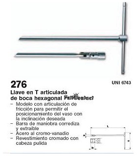 LLAVE CON VASO ARTICULADA "T" LARGA 12mm