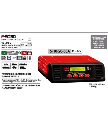 CARGADOR BATERIAS AUTOMATICO 9030 6-12V 5-30Amp. TODO TIPO DE BATERIAS, INCLUIDAS LITIO