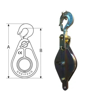 POLEA DESMONTABLE P-80 7.000KG para cable hasta Ø20mm