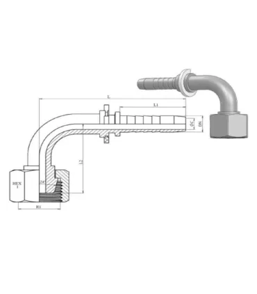 HEMBRA GIRATORIA 90º MÉTRICA CONO24º/60º  Ø 8L  M14X1.5 DN 1/4"
