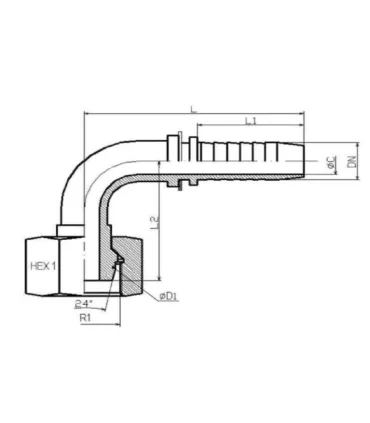 HEMBRA GIRATORIA MÉTRICA 90° SERIE FRANCESA Ø 13,2 M20X1,5 DN 5/16"