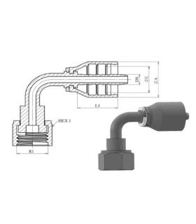 HEMBRA GIRATORIA  90° S.43 UNA SOLA PIEZA ORFS 9/16" 18H DN 1/4"