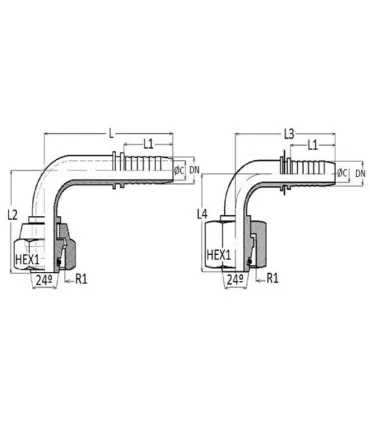 HEMBRA GIRATORIA MÉTRICA 90° C/JUNTA TÓRICA INOX Ø 30 S M42X2 DN 3/4"