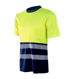 CAMISETA M/CORTA COMBINADA AZUL - AMARILLA ALTA VISIBILIDAD C/ REFLECTANTE SEGMENTADO T. L