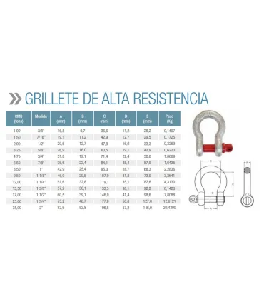 GRILLETE LIRA ALTA RESISTENCIA 38mm 1"1/2 17Tn