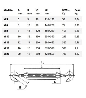 TENSOR ABIERTO GANCHO-GANCHO INOX 316 M8