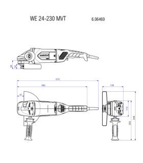 AMOLADORA WE24-230 MVT METABO 2400W ARRANQUE SUAVE, ANTIVIBRACION, BALANCEO, HOMBRE MUERTO, SIN LLAVES
