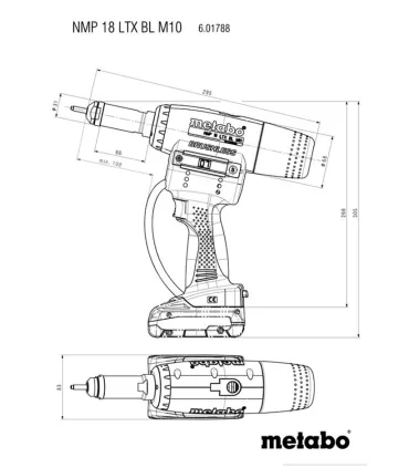 REMACHADORA TUERCAS METABO NMP18LTX-BL 2 BAT 4 Amp Cap. M6-M10  **DOTACION M4-M5-M6