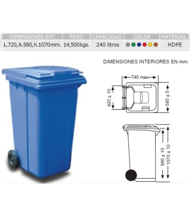 CONTENEDOR 240 LT.C/RUEDAS S/PEDAL TODO COLOR AMARILLO