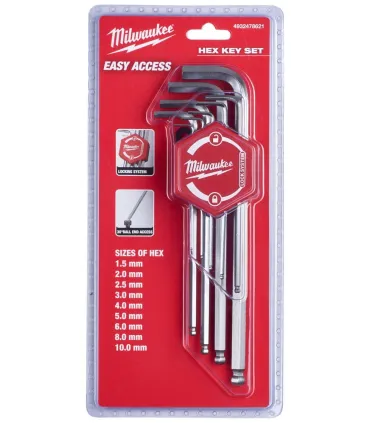 J. LLAVES ALLEN BOLA LARGA 9pcs 1,5-10mm MILWAKEE