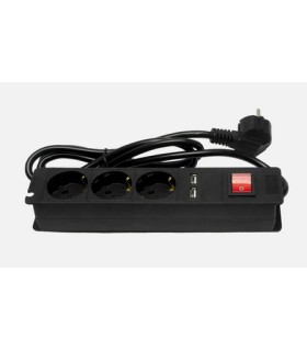 BASE MULTIPLE 3 TOMAS LUZ + 2 USB C/ INTERRUPTOR 3 MT CABLE NEGRO