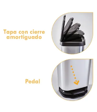CUBO/ PAPELERA INOX 40 LTS. PEDAL+TAPA