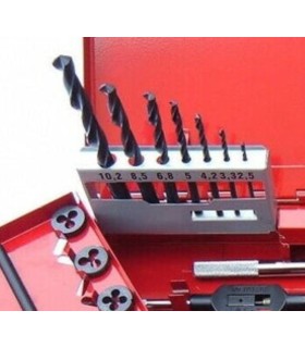 SET 35pcs JUEGOS MACHO+COJINETE+BROCA HSS M3-M12 VAPORIZADOS