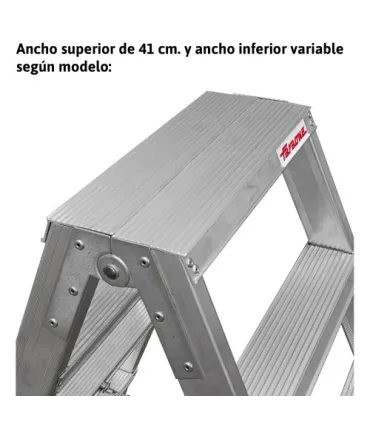 ESCALERA TIJERA DOBLE 9+9 PELDAÑOS ANCHO ALTURA: TJO 3,2M PLEG 2,1MT