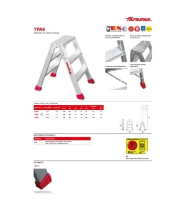ESCALERA TIJERA DOBLE ALUM. 4+4 PELDAÑOS ANCHO ALTURA: TJO 2,5M PLEG 0,86MT
