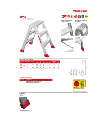 ESCALERA FARAONE TIJERA DOBLE 3+3 PELDAÑOS ALTURA: TJO 2.4M PLEG 0,65MT