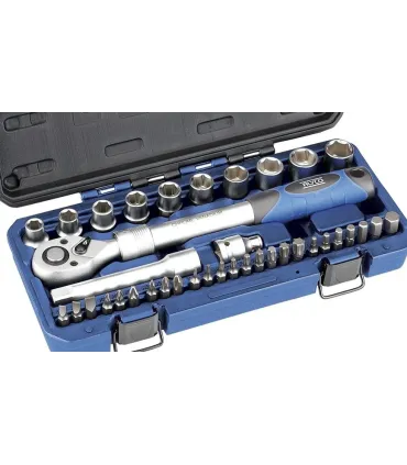JUEGO VASOS 1/2" COMPACTO, PUNTAS Y CARRACA EXTENSIBLE. 38 PIEZAS