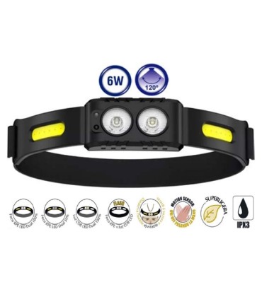 LINTERNA FRONTAL 6W 120º RECARGABLE+SENSOR