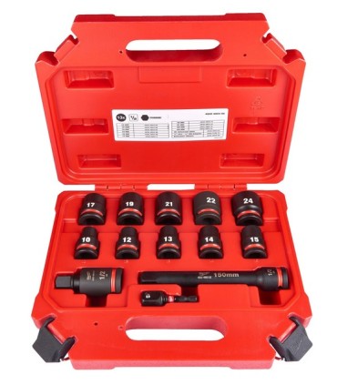 JUEGO 13 VASOS IMPACTO 1/2" MILWAUKEE 10-24mm CORTOS