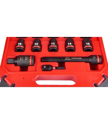 JUEGO 13 VASOS IMPACTO 1/2" MILWAUKEE 10-24mm CORTOS