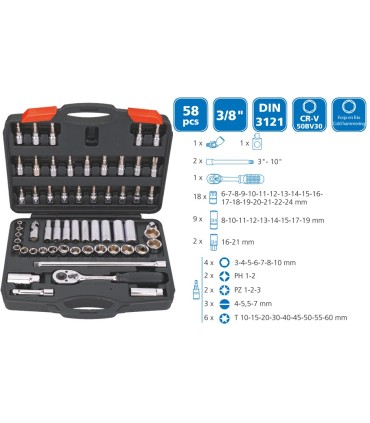 JUEGO LLAVES VASOS 3/8" 53 PIEZAS