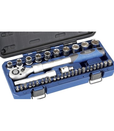 JUEGO VASOS 1/2" COMPACTO, PUNTAS Y CARRACA EXTENSIBLE. 38 PIEZAS
