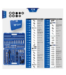 ESTUCHE LLAVES DE VASO 1/2"+3/8"+1/4" 172 piezas BTools