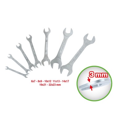 JUEGO 7 LLAVES PLANAS FIJAS DELGADAS 3mm 6x7 a 14x17