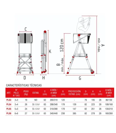 ESCALERA PLS-6 6 PELDAÑOS, PLATAFORMA REGULABLE EN ALTURA