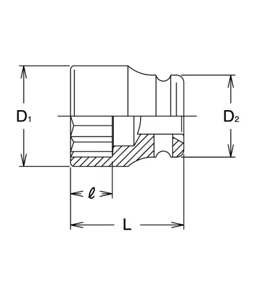 LLAVE VASO 3/4" IMPACTO 19 BIHEXAGONAL/ 12 CANTOS. CORTA 50mm