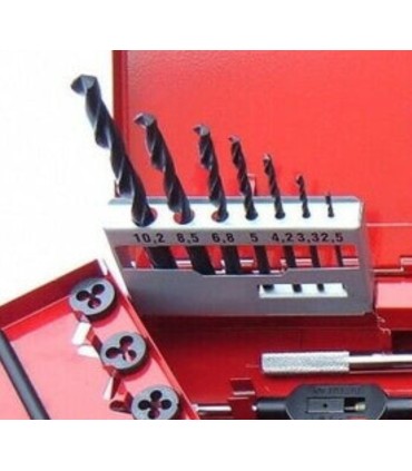 SET 35pcs JUEGOS MACHO+COJINETE+BROCA HSS M3-M12 VAPORIZADOS