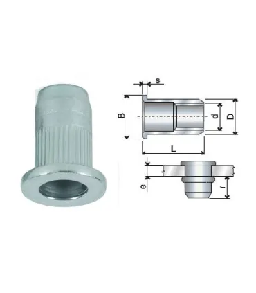 TUERCA REMACHABLE ACERO RANURADA CON VALONAM6 (0,5-3mm)