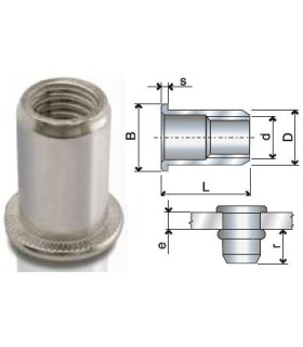 TUERCA REMACHABLE INOX A2 LISA CON VALONA M6 9x14,5 (0,5-2,3mm)