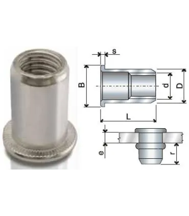 TUERCA REMACHABLE INOX A2 LISA CON VALONA M6 9x14,5 (0,5-2,3mm)