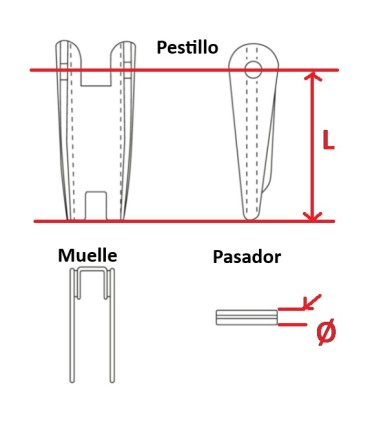 SET PESTILLO/ SEGURO GANCHO GRUA CK7G L 45 Ø4 2500-3200KG