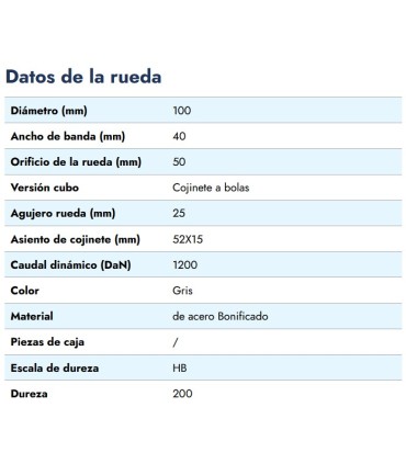 RUEDA HIERRO VAGONETA Ø100x50mm VALONA 125mm EJE 25mm CARGA 1200Kgs