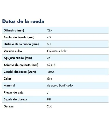 RUEDA HIERRO VAGONETA Ø125MM/VALONA 150MM ANCHO 50MM EJE 25MM 1500 KG