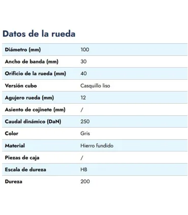 RUEDA EJE PASANTE HIERRO Ø 100X30 EJE 12MM 250KG